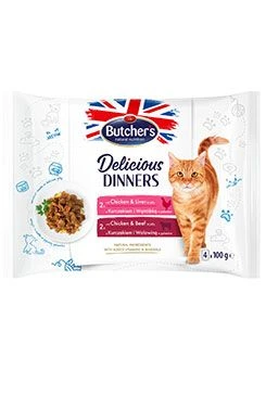 Cat Delic.Dinners chick+liver chick+beef pouch 4x100g