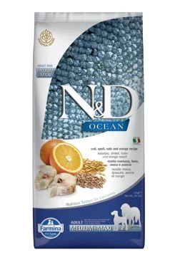 N&D OCEAN DOG LG M L Bacalao y Naranja Gramáž 12kg, Stáří Adult