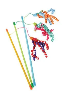 Cat Toy Ribbon Fishing Rod Mixed Colours