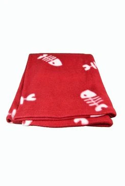 BEANY Dog Blanket White Fish Bones 100x70cm Burgundy TR