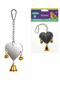 Juguete para aves exóticas espejo corazón con campana y cascabeles