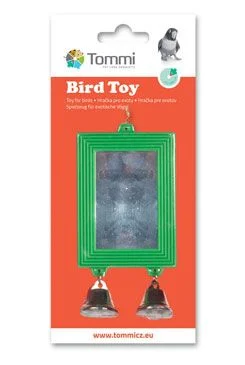 Juguete para aves exóticas espejo con 2 campanas