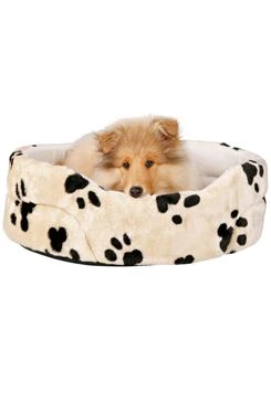 Cama CHARLY ovalada beige con huellas negras 70x62cm TR