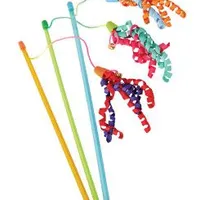 Cat Toy Ribbon Fishing Rod Mixed Colours