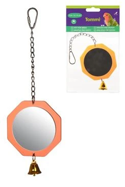 Round mirror with bell – toy for exotic birds