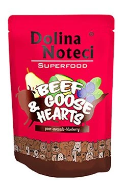 Sobre para perro SUPERFOOD corazones de ternera y oca 300g
