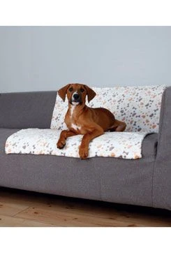 Manta para perros LINGO huesos y patitas 100x75cm blanca beige TR