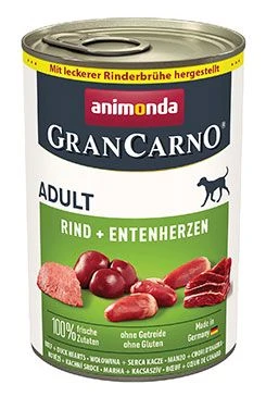 perro GRANCARNO lata vacuno corazón de pato Gramáž 400g, Stáří Adult